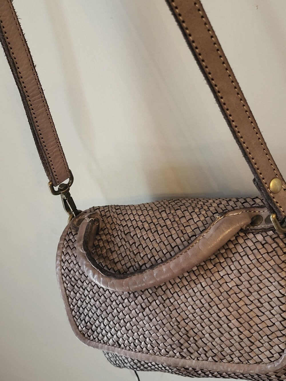 Bolsa Nova Lilly Mini Bag Mushroom Woven Leather Made In Italy - Picture 5 of 14
